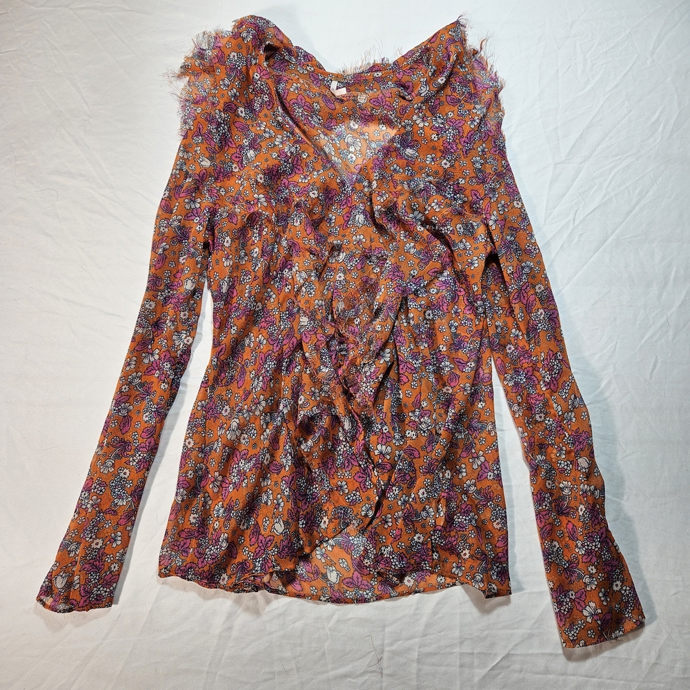 Free People Orange and Purple Floral Blouse
